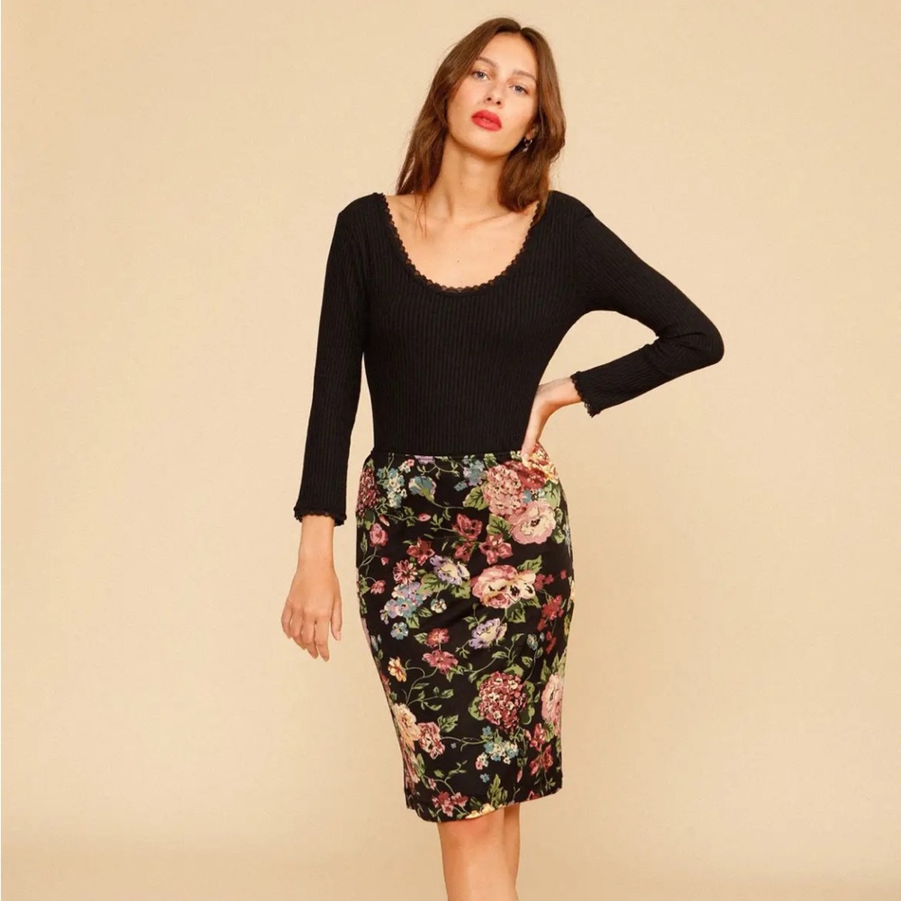 Rouje Black Floral Skirt